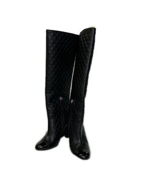 Chanel CC Logo Patent Toe Quilted Long Boots 36 1 2C